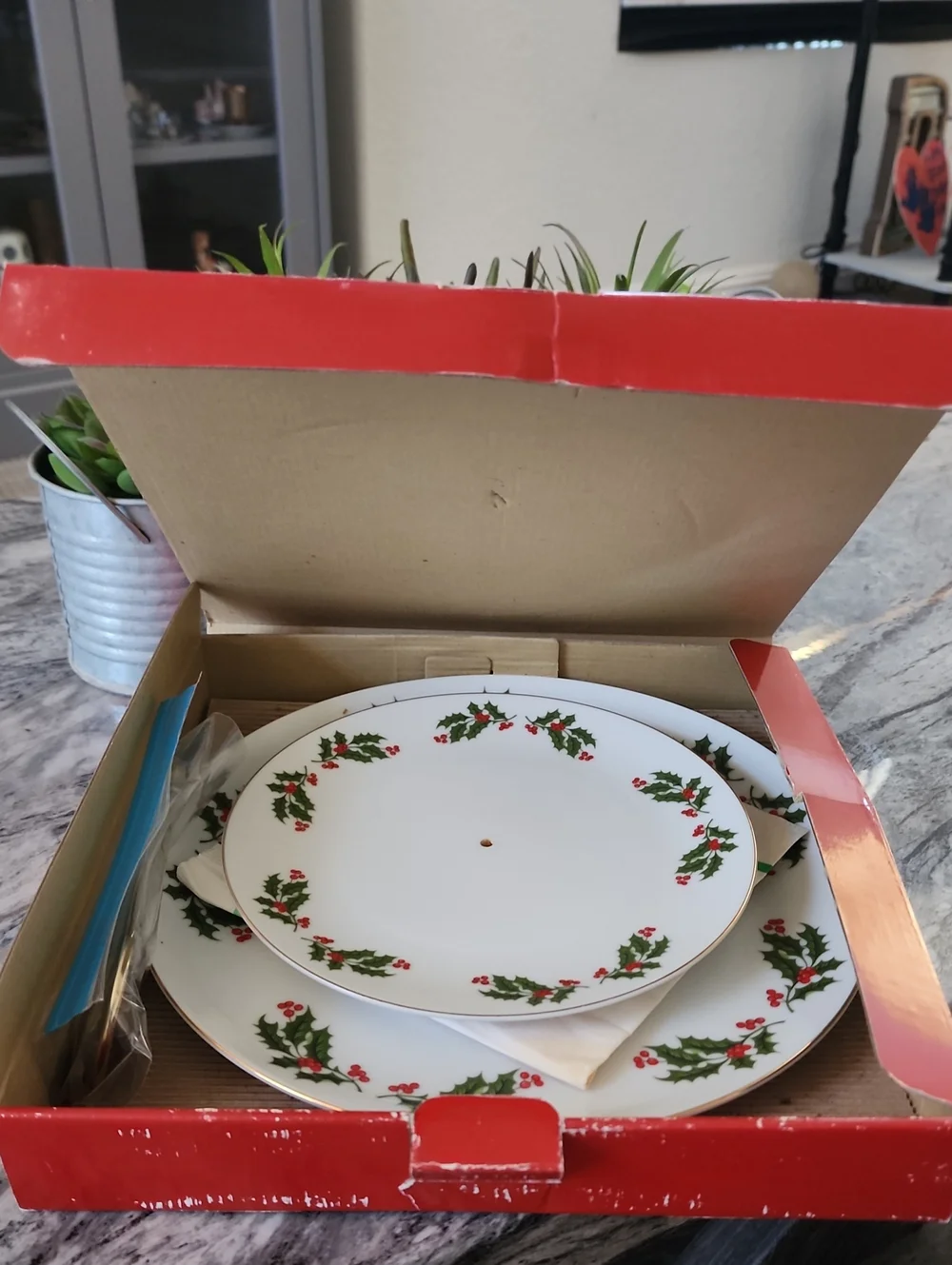 Porcelain Two-Tier Dessert Holiday Server Vintage. Mervyns Brand, 1980s